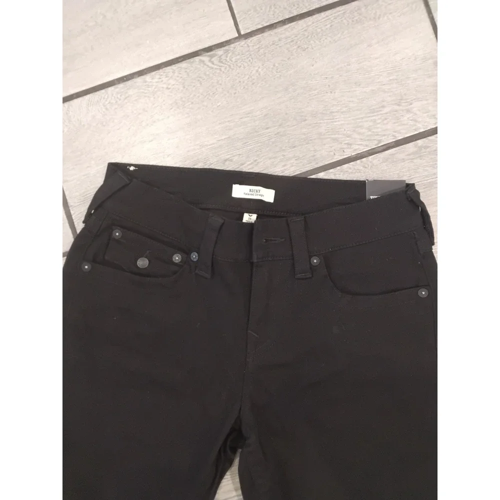 True Religion Ricky Relaxed Straight Black Jeans Mens 28x34 New NWT